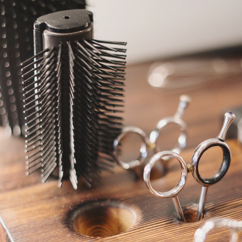 barber scissors and brushes